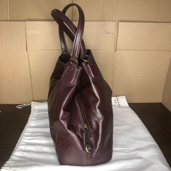 COACH Oxblood Edie Studded Soft Leather Triple Section Turn Lock Shoulder Bag - Picture 5 of 17